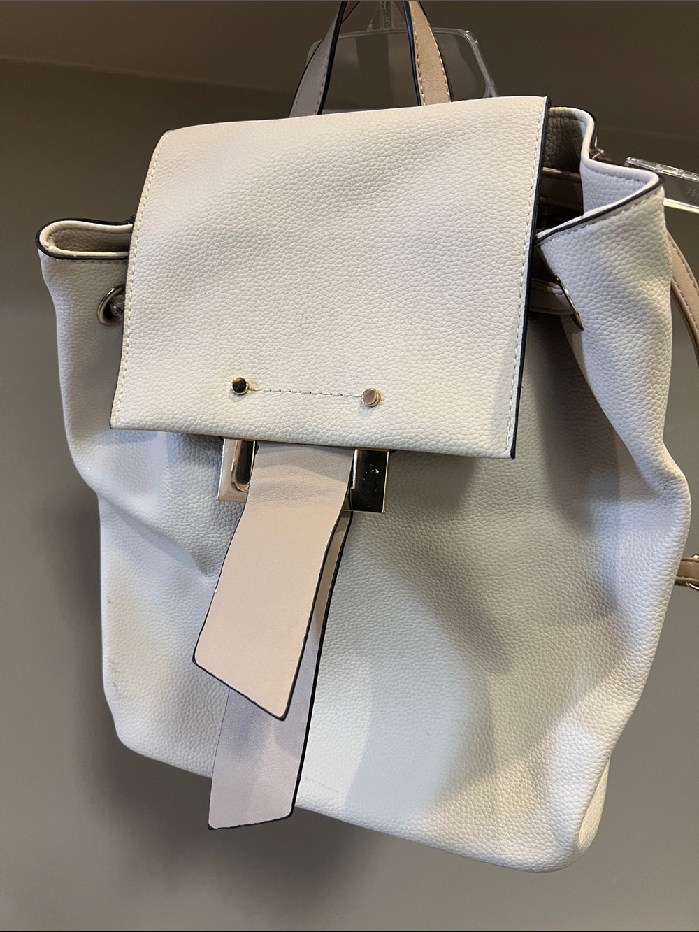 Cream and taupe Women's Leather Backpack Handbag